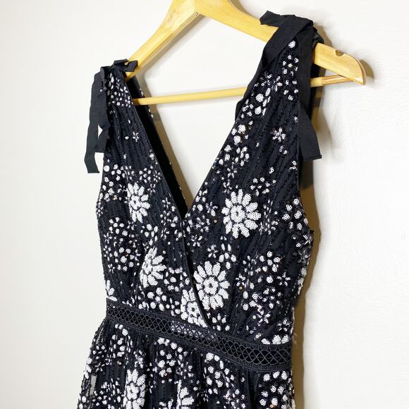 Self Portrait Black Tulle Floral Sequin Deco Tiered Dress NWT Size 2 MSRP $535 - Picture 5 of 13